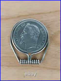 Napoléon III Pince à billet argent massif 800 poinçon crabe pièce de monnaie