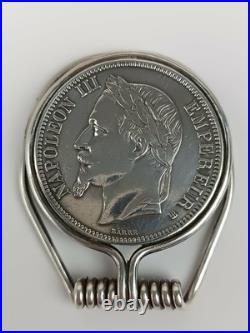 Napoléon III Pince à billet argent massif 800 poinçon crabe pièce de monnaie