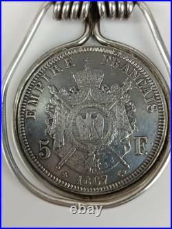 Napoléon III Pince à billet argent massif 800 poinçon crabe pièce de monnaie