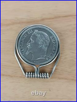 Napoléon III Pince à billet argent massif 800 poinçon crabe pièce de monnaie