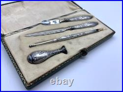 Nécessaire écriture ancien argent massif 800 poinçons ARO coffret XIXe