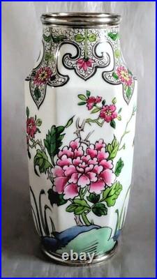 OLIER ET CARON Vase en Porcelaine Et Argent Massif Poincon Minerve