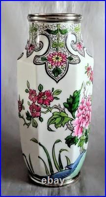 OLIER ET CARON Vase en Porcelaine Et Argent Massif Poincon Minerve