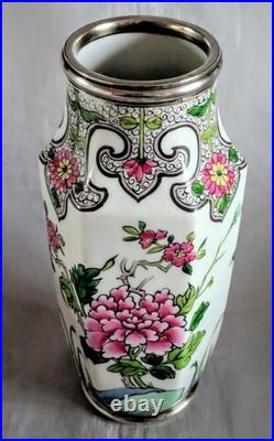 OLIER ET CARON Vase en Porcelaine Et Argent Massif Poincon Minerve