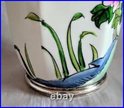 OLIER ET CARON Vase en Porcelaine Et Argent Massif Poincon Minerve