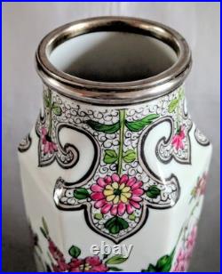 OLIER ET CARON Vase en Porcelaine Et Argent Massif Poincon Minerve