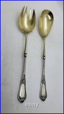 PAIRE DE COUVERTS A SALADE EN ARGENT MASSIF ET VERMEIL POINCON MINERVE 159.04 gr