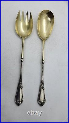 PAIRE DE COUVERTS A SALADE EN ARGENT MASSIF ET VERMEIL POINCON MINERVE 159.04 gr