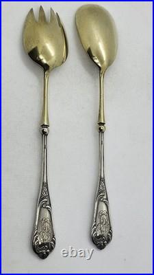 PAIRE DE COUVERTS A SALADE EN ARGENT MASSIF ET VERMEIL POINCON MINERVE 159.04 gr