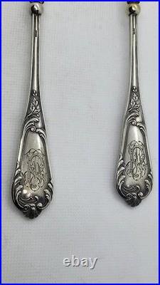 PAIRE DE COUVERTS A SALADE EN ARGENT MASSIF ET VERMEIL POINCON MINERVE 159.04 gr