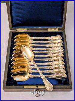 P. BERTHIER Cuillères à Dessert Argent Massif Vermeil Poinçon Minerve 19 ème