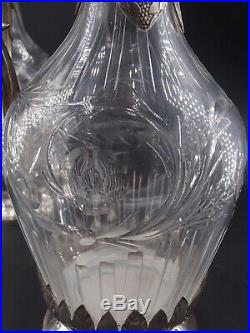 Paire Aiguieres Argent Massif Poincon Minerve Cristal Decor Louis XV Par Sandoz