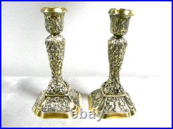 Paire Bougeoir Flambeaux Chandelier Bout Table Argent Massif Or Poincon Anglais