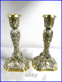 Paire Bougeoir Flambeaux Chandelier Bout Table Argent Massif Or Poincon Anglais