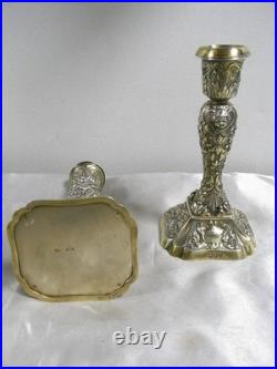 Paire Bougeoir Flambeaux Chandelier Bout Table Argent Massif Or Poincon Anglais