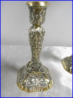 Paire Bougeoir Flambeaux Chandelier Bout Table Argent Massif Or Poincon Anglais