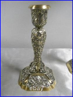 Paire Bougeoir Flambeaux Chandelier Bout Table Argent Massif Or Poincon Anglais
