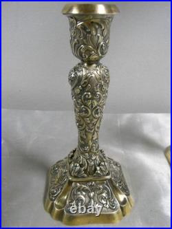 Paire Bougeoir Flambeaux Chandelier Bout Table Argent Massif Or Poincon Anglais