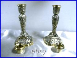 Paire Bougeoir Flambeaux Chandelier Bout Table Argent Massif Or Poincon Anglais