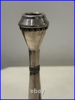 Paire De Bougeoir Argent Massif Poinçon 925 Judaisme Israël Sertie Turquoise