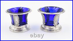 Paire De Salerons En Argent Massif Poincon Vieillard XIX Eme Verrerie Bleue