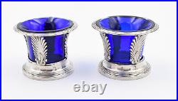 Paire De Salerons En Argent Massif Poincon Vieillard XIX Eme Verrerie Bleue