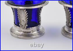 Paire De Salerons En Argent Massif Poincon Vieillard XIX Eme Verrerie Bleue