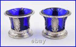 Paire De Salerons En Argent Massif Poincon Vieillard XIX Eme Verrerie Bleue