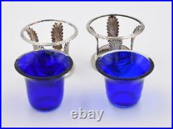 Paire De Salerons En Argent Massif Poincon Vieillard XIX Eme Verrerie Bleue