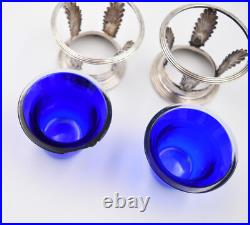 Paire De Salerons En Argent Massif Poincon Vieillard XIX Eme Verrerie Bleue