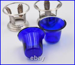 Paire De Salerons En Argent Massif Poincon Vieillard XIX Eme Verrerie Bleue