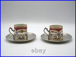 Paire De Tasses A Cafe Et Sous-tasse En Argent Massif Poincon Minerve 1 Er Titre
