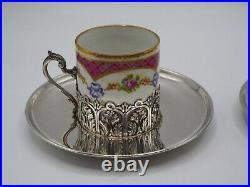 Paire De Tasses A Cafe Et Sous-tasse En Argent Massif Poincon Minerve 1 Er Titre