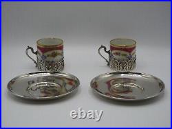Paire De Tasses A Cafe Et Sous-tasse En Argent Massif Poincon Minerve 1 Er Titre