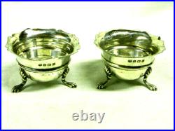Paire Salerons Saliere Argent Massif Poinçons Anglais England Silver