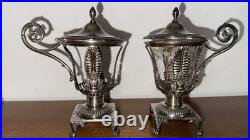 Paire de Moutardiers anciens en argent massif Décor Palmettes Multiples Poinçons