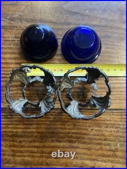 Paire de Salière de table Argent Massif Poinçon Minerve & Verre Bleu