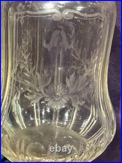 Paire de carafes cristal gravé et argent massif poincon minerve ep XIXe