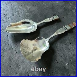 Paire service argent massif 800 manche agate cuillères Sucre Et Thè poinçon XIXe