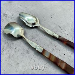 Paire service argent massif 800 manche agate cuillères Sucre Et Thè poinçon XIXe