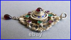 Pendentif vermeil argent massif + émail + pierres silver bijou ancien poinçon ET