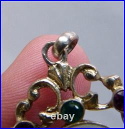 Pendentif vermeil argent massif + émail + pierres silver bijou ancien poinçon ET