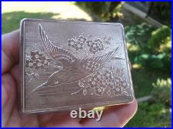Poudrier ancien-Argent Massif-guilloché- poinçon Charançon-Art Déco-solid silver
