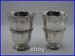 Puiforcat Rare Paire Timbales Gravees 590 Grs Argent Massif Poincon Minerve