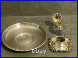 RARE ENCRIER DE BUREAU EN ARGENT MASSIF et Cristal POINCON MINERVE