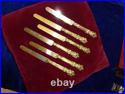 Rare 6 couteaux à dessert, tout vermeil, poincon minerve 800, style L XV, N°1