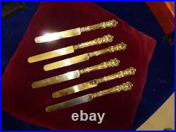Rare 6 couteaux à dessert, tout vermeil, poincon minerve 800, style L XV, N°1