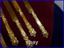 Rare 6 couteaux à dessert, tout vermeil, poincon minerve 800, style L XV, N°1