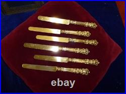 Rare 6 couteaux à dessert, tout vermeil, poincon minerve 800, style L XV, N°1