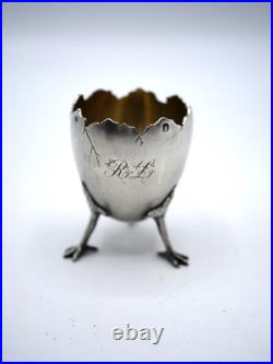 Rare Coquetier Coquille Tripode En Argent Massif Poincon Minerve Initiales R. L